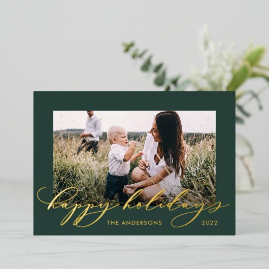 Carte De Vœux En Aluminium Noël vert 1 photo script botanique (Debout devant)