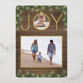 Carte De Vœux En Aluminium Noël Vert et Lumières 2 Photo Joy Ornament (Recto)