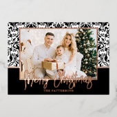 Carte De Vœux En Aluminium Noir et blanc Damask Rose Gold (Recto)