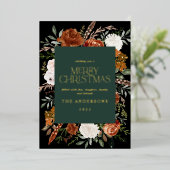 Carte De Vœux En Aluminium Noir vert floral botanique élégant script (Debout devant)