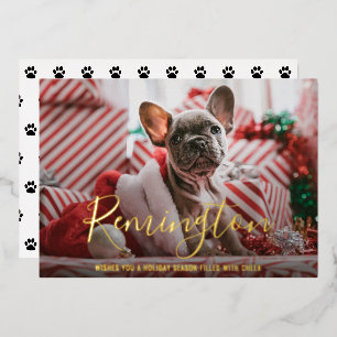 Carte De Vœux En Aluminium Nom de chien moderne gras Photo de Noël élégante