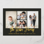 Carte De Vœux En Aluminium Nom de famille personnalisé 4 Photo Collage Foil H<br><div class="desc">Faites passer l'amour à ce carte photo de vacances personnalisé qui présente un collage photo et votre nom de famille. Ajoutez une photo et un texte supplémentaires à l'arrière. Pour customiser encore plus, cliquez sur "Editer à l'aide de l'outil de conception". Magasinez des cartes de fin de année et bien...</div>