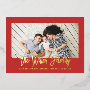 Carte De Vœux En Aluminium Nom de famille personnalisé Photo Rouge