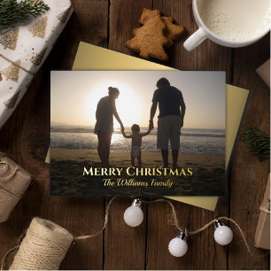 Carte De Vœux En Aluminium Nom de la photo de Noël Elégante topographie Or