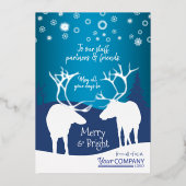 Carte De Vœux En Aluminium Nostalgique Bleu, Rindeer Blanc, Logo de l'entrepr (Recto)