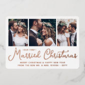 Carte De Vœux En Aluminium Notre premier Noël de mariage Collage de photos de (Recto)