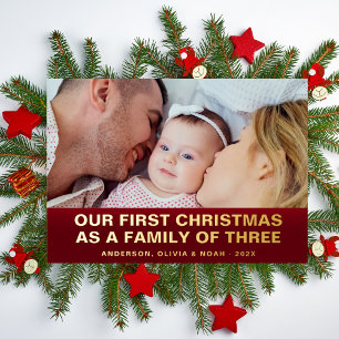 Carte De Vœux En Aluminium Notre premier Noël en tant que famille de trois en