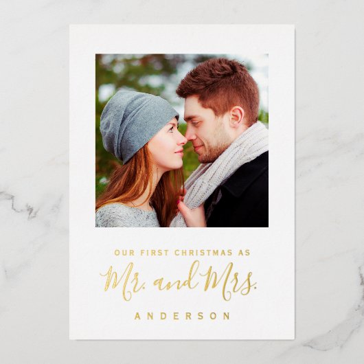 Carte De Vœux En Aluminium Notre premier Noël en tant que Mr & Mrs Newlyweds (Recto)