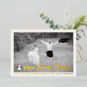 Carte De Vœux En Aluminium Notre première photo Noel Noël or (Debout devant)