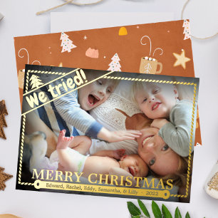 Carte De Vœux En Aluminium Nous Avons Essayé   Funny Christmas Photo Humour  