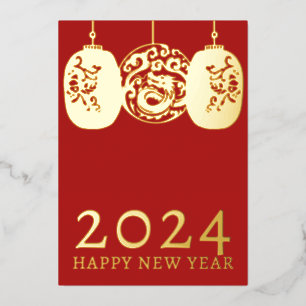 Carte De Vœux En Aluminium Nouveau Dragon d'Or pour le Nouvel An Lunaire