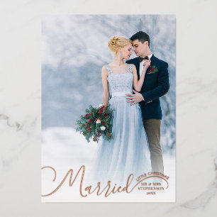 Carte De Vœux En Aluminium Nouvellement mariés Script Marié Petit Noël 2 Phot