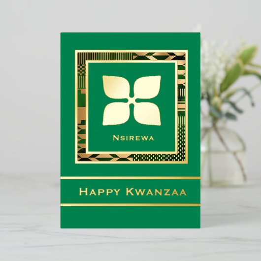 Carte De Vœux En Aluminium Nsirewa Happy Kwanzaa (Vert) (Debout devant)