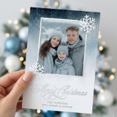 Carte De Vœux En Aluminium Nuit neigeuse Bleue Pile Joyeux Noël