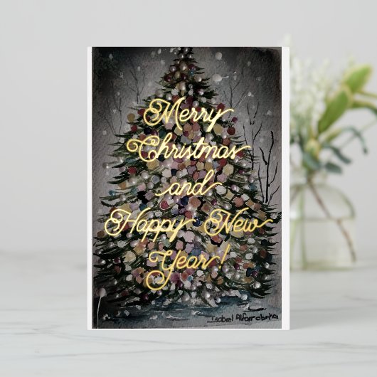 Carte De Vœux En Aluminium Nuit Noël -Joyeux Noël Bonne année (Debout devant)