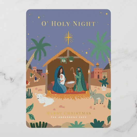 Carte De Vœux En Aluminium O Sainte Nuit Nativité Noël (Recto)