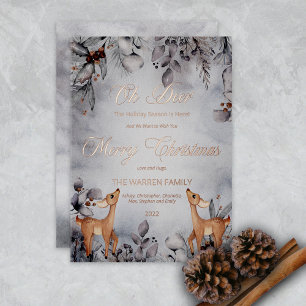 Carte De Vœux En Aluminium Oh Deer Rustic Winter Floral Joyeux Noël
