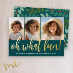 Carte De Vœux En Aluminium Oh What Fun - Moody Turquoise Green - Photo - Bota<br><div class="desc">Moody Blue Turquoise et Sage Green - Un look moderne pour un carte photo de vacances. FRONT - La salutation en feuille d'or - oh quel plaisir! - est sur le dessus de 3 photos. Le salut familial est en bas. RETOUR - Les feuilles botaniques et les baies vertes et...</div>