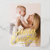 Carte De Vœux En Aluminium One Photo Retro Gold Merry Christmas Script (Recto)