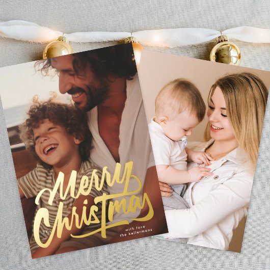 Carte De Vœux En Aluminium One Photo Retro Gold Merry Christmas Script
