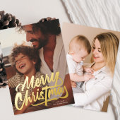Carte De Vœux En Aluminium One Photo Retro Gold Merry Christmas Script