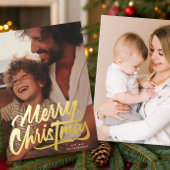 Carte De Vœux En Aluminium One Photo Retro Gold Merry Christmas Script