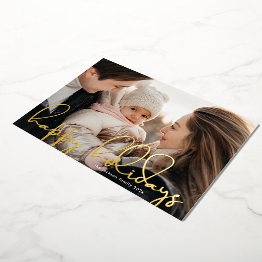 Carte De Vœux En Aluminium or manuscrit moderne photo "happy holiday" (Rotation)