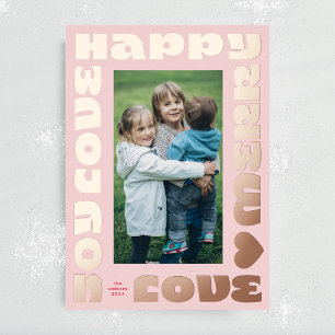 Carte De Vœux En Aluminium or rose & rose noël amour joie heureux
