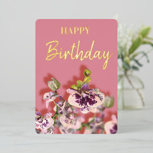 Carte De Vœux En Aluminium Orchidées Tropical Fleurs Joyeux Anniversaire Or R