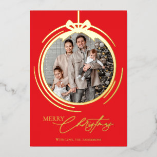Carte De Vœux En Aluminium Ornement de boule de Noël en calligraphie une phot