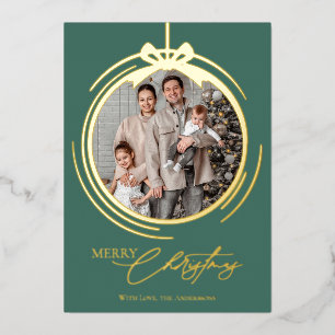 Carte De Vœux En Aluminium Ornement de boule de Noël en calligraphie une phot