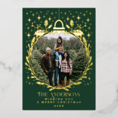 Carte De Vœux En Aluminium Ornement de feuillage de Noël élégant et vert Phot (Recto)