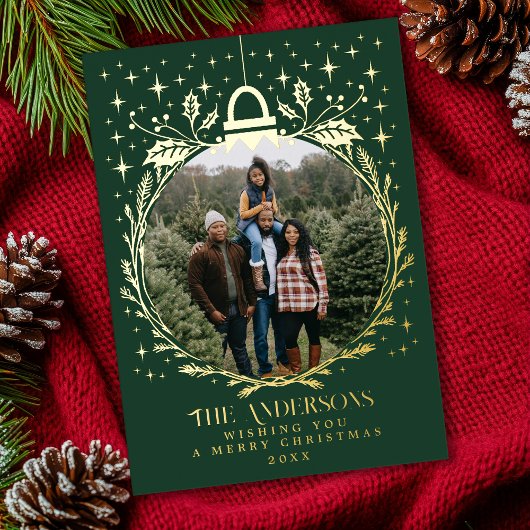 Carte De Vœux En Aluminium Ornement de feuillage de Noël élégant et vert Phot