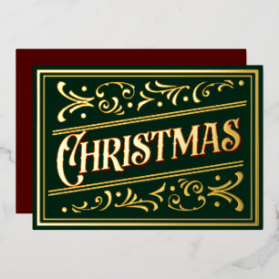 Carte De Vœux En Aluminium Ornement de Noël avec texte Vert Rouge