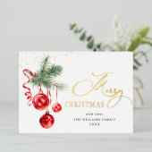 Carte De Vœux En Aluminium Ornement de Noël élégant Boules rouges 2 Photo Or (Debout devant)