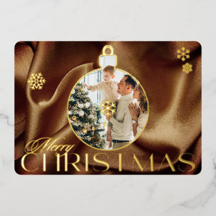Carte De Vœux En Aluminium Ornement de Noël élégant Photo Satin marron Or dor