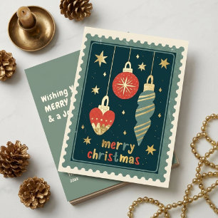 Carte De Vœux En Aluminium Ornements de Noël vintage stamp sage doré