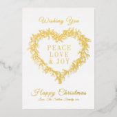 Carte De Vœux En Aluminium Paix, amour joie gui doré coeur Noël (Recto)