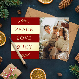 Carte De Vœux En Aluminium Paix, Amour & Joie Photo moderne Noël réel