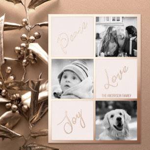 Carte De Vœux En Aluminium Paix amour joie Photo Noël véritable or rose