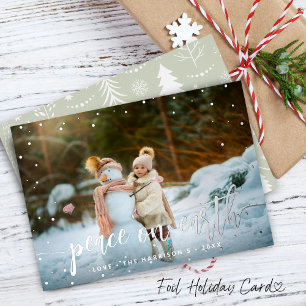 Carte De Vœux En Aluminium Paix festive sur Terre Photo de neige argentée