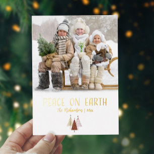Carte De Vœux En Aluminium Paix sur Terre Photo Élégant Noël Écriture en or