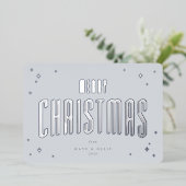 Carte De Vœux En Aluminium Pale Bleu Joyeux Noël Retro Stations Appartement (Debout devant)