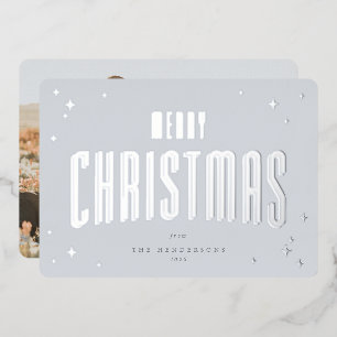 Carte De Vœux En Aluminium Pale Blue Joyeux Noël Retro Stars Photo