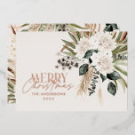 Carte De Vœux En Aluminium Pampas herbe eucalyptus moody moderne bouho foil<br><div class="desc">Pampas herbe eucalyptus moody moderne boho élégant typographie moderne terre cuite,  noir,  naturel et sauge carte de Noël vert.</div>