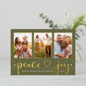 Carte De Vœux En Aluminium Peace and Joy Modern Gold Heart Script 3 Photo (Debout devant)
