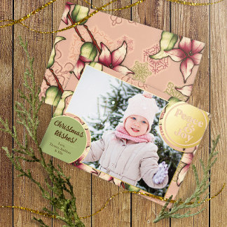 Carte De Vœux En Aluminium Peace & Joie, Rose, Vert, Poinsettia Or Photo