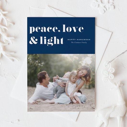 Carte De Vœux En Aluminium Peace Love and Light Navy Blue Hanoukka Photo