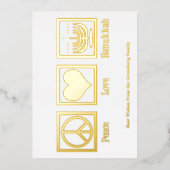 Carte De Vœux En Aluminium Peace Love Hanoukka Custom Elegant Gold (Recto)