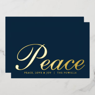 Carte De Vœux En Aluminium Peace Love Joy Elegant Typographie Marine Blue Gol